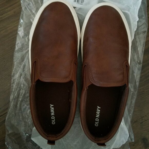 Gender-Netural Brown Leather Look Canvas Slip-On Shoes - Picture 6 of 8